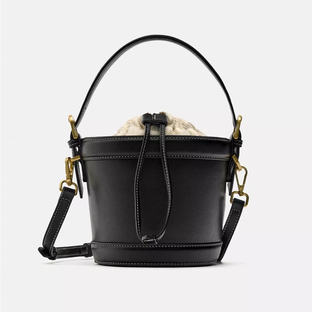 Zara Black Bucket Bag with canvas lining